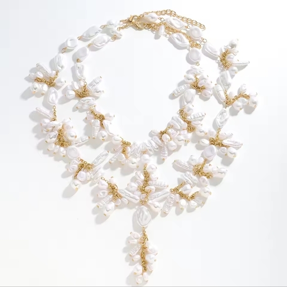 Pearl and Gold Statement Necklace - Picture 2 of 7